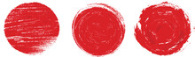 Red Circles. Red Circle In Grunge Style On White Background. Japanese Flag Symbol Of Rising Sun. 