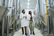 © pressmaster - Smiling Black female brewer showing brewing equipment to inspector