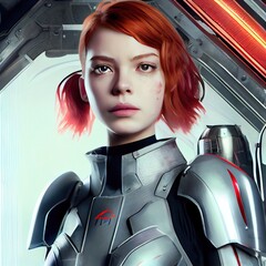 Wall Mural - portrait of a sci-fi cyberpunk girl. high-tech futuristic woman from the future. the concept of virt