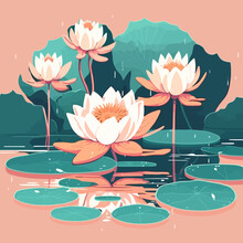 Lotus Lily Water Flower And Leaf On Lake Or Pond Nature Background Wallpaper