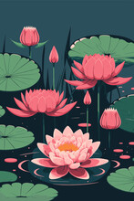 Lotus Lily Water Flower And Leaf On Lake Or Pond Nature Background Wallpaper