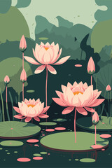 lotus lily water flower and leaf on lake or pond nature background wallpaper