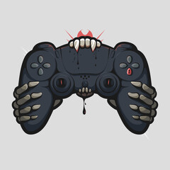 Sticker - stick controller bitten by skull teeth art illustration