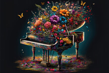 A Fantasy Flower Piano Illustration, Abstract Modern Art, Generative Ai Technology