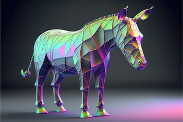 a simple polygon holographic horse artwork, generative ai technology