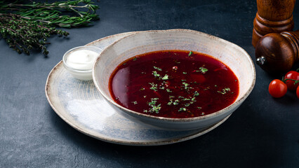 Sticker - Russian red borscht soup made from beets, potatoes, cabbage, onions and greens with sour cream.