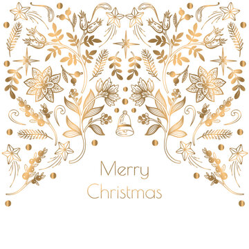 Card with gold Christmas elements. Vector.