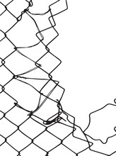 Torn Wire Fence. Seamless Chain Link Fence. Industrial Fence On A White Background Isolated