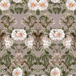 Seamless pattern with white roses. Vector.