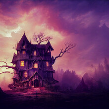 Fantasy Haunted House On The Hill, Created With Generative AI