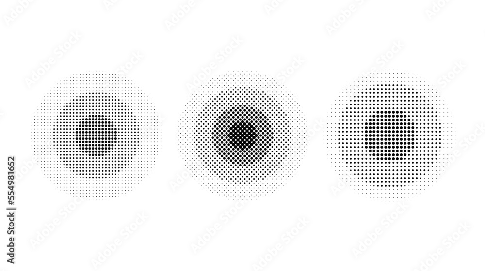 Halftone concentric circles set. Comic texture rings collection. Dotted ...