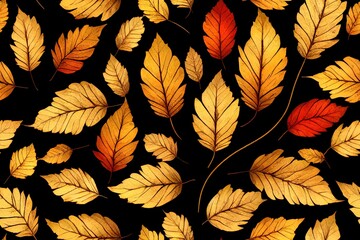 Wall Mural - Background with a carved leaf design, seamless texture, autumn hues, and a lengthy texture. Generative AI