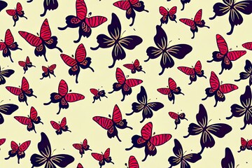 Wall Mural - Colourful Seamless butterfly pattern with hand-painted brush strokes; ideal for use in apparel, home decor, gift wrap, and more; color: white. Generative AI