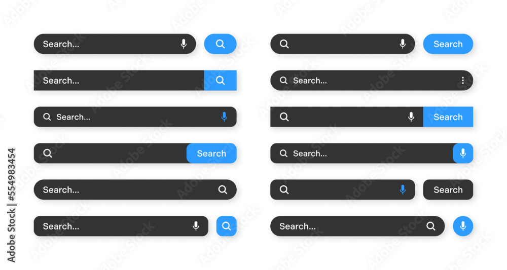 Various search bar templates, dark mode. Internet browser engine with ...