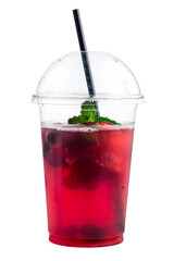 Poster - summer red lemonade with mint to take away on a white background isolated