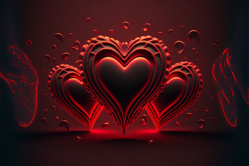 Wall Mural - valentine background with hearts, red and black, Generative AI