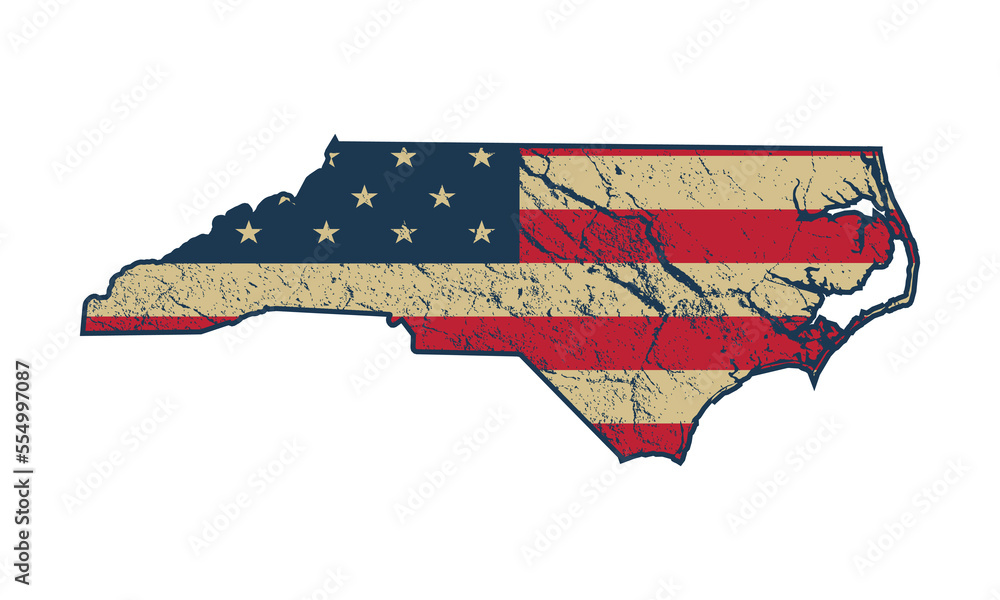 North carolina map with usa flag on white background Stock Vector ...