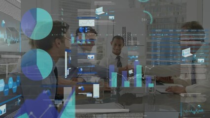 Canvas Print - Animation of financial data processing over diverse business people working at office