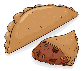 Delicious empanada with tasty ground meat filling, Vector illustration