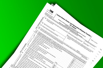 Form 706 documentation published IRS USA 08.23.2019. American tax document on colored