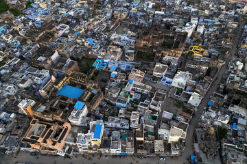 Wall Mural - Top down view of typical homes in Bundi town, Rajasthan, India.