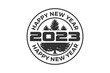 Happy New Year 2023 in a circle shape. Suitable for greeting, stamp, invitations, banners, or background design of 2023. Vector design illustration.