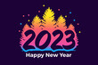 Happy New Year 2023 with a pine tree. Suitable for greeting, stamp, invitations, banners, or background design of 2023. Colorful vector design illustration.