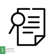 © Ysclips - Case study icon. Simple outline style. Magnifying document, research, report, paper with find glass, search concept. Line vector illustration isolated on white background. EPS 10.