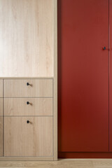 Wall Mural - contemporary wood wardrobe for clothes in living room