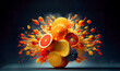 Fruits exploding colorful, energy drinks, generative art	
