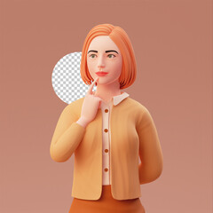 cute girl thinking pose, 3d character illustration