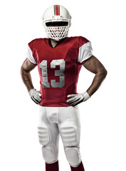 Football Player with a  Red uniform on a transparent background. PNG file.