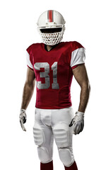 Canvas Print - Football Player with a  Red uniform on a transparent background. PNG file.