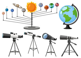 Wall Mural - collection of telescopes on tripods