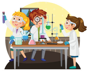 Wall Mural - Student kids doing science experiment