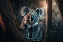 A Cute Koala In Natural Habitat. Digital Artwork