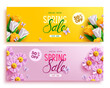Spring sale text vector banner design. Spring sale special offer discount price for holiday season flyers lay out background. Vector Illustration. 
