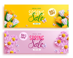 Wall Mural - Spring sale text vector banner design. Spring sale special offer discount price for holiday season flyers lay out background. Vector Illustration. 
