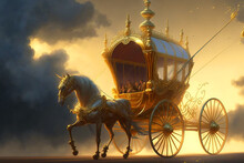 Golden Carriage In The Early Morning Clouds. Generative AI