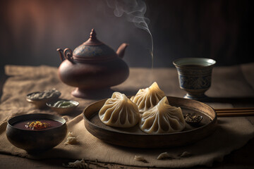 Dumplings, traditional chinese cuisine popular dish. AI