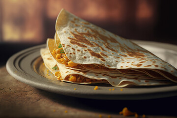 Wall Mural - Quesadilla, street fast food, mexican cuisine popular dish. AI