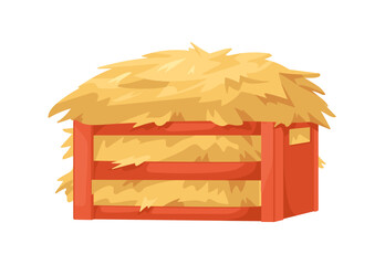 Wall Mural - Hay heap in wood crate. Gold straw pile in box. Golden yellow wheat, autumn dry grass bale, forage, fodder in storage container. Flat vector illustration isolated on white background