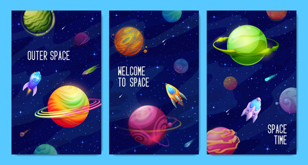 Wall Mural - space posters with galaxy landscape. fantasy cosmic expedition and galaxy adventure. spacecrafts in 