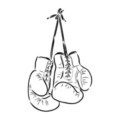 Wall Mural - Boxing gloves sketch isolated. Sporting equipment for boxing in hand drawn style. Retro design for poster, print, book illustration, logo, icon, tattoo. Vintage vector illustration.