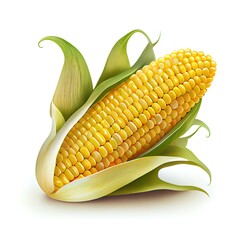 Juicy fresh cob corn isolated on white background. Generative art.