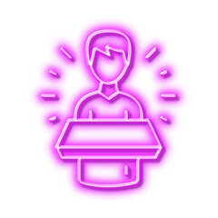 Brand ambassador line icon. Man speaking sign. Advertisement. Neon light effect outline icon.