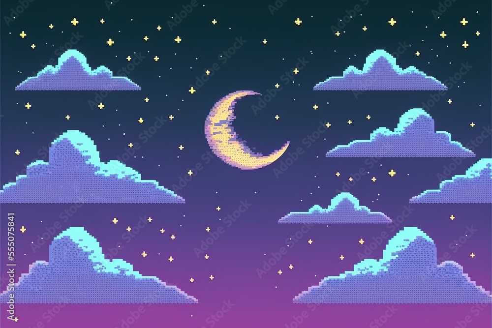 Pixel art starry night sky background. generative ai Stock Illustration ...