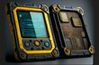 Sci-fi handheld portable computer device post-apocalyptic tablet screen and back