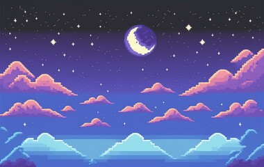 Pixel art starry night sky background. generative ai