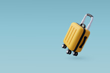 3d Vector Yellow Suitcase, Summer Holiday, Time To Travel Concept.